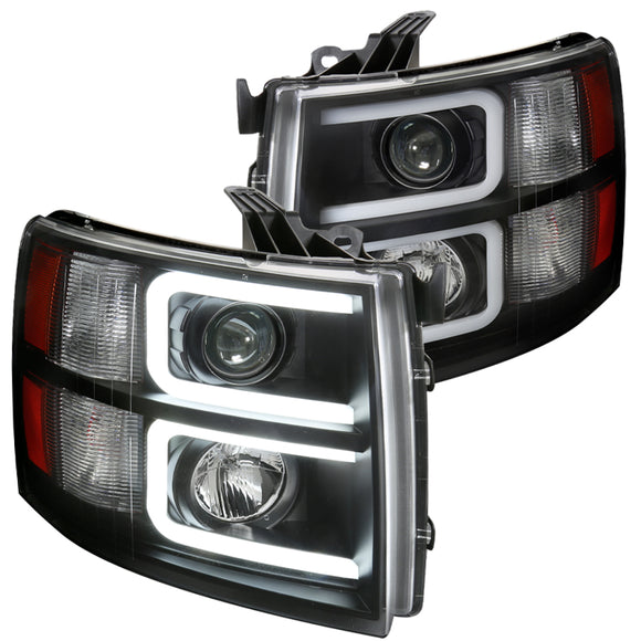 Coolstuffguru Compatible with Chevy Silverado Pickup Black LED DRL Bar Projector Headlights Head Lamps Pair