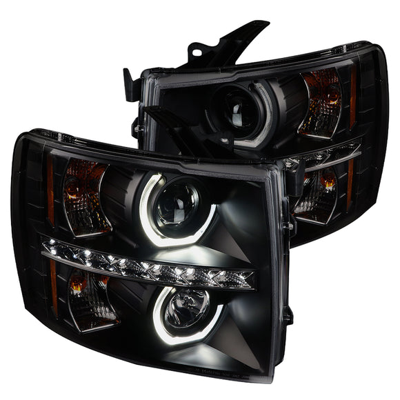 Coolstuffguru Dual Halo Projector Black Headlights Smoke Lens with LED DRL Compatible with 2007-2014 Chevrolet Silverado