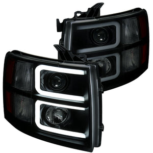 Coolstuffguru Compatible with Chevy Silverado Pickup Black Smoke LED DRL Tube Projector Headlights Pair