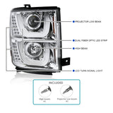 Coolstuffguru Compatible with Chevy Silverado 1500 Pickup Chrome Dual Halo LED Signal Projector Headlights