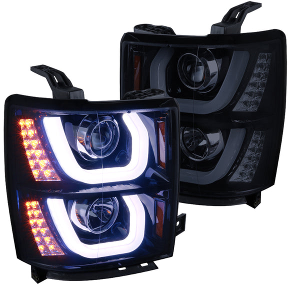 Coolstuffguru Compatible with Chevy Silverado 1500 Glossy Black Halo LED Signal Projector Headlights