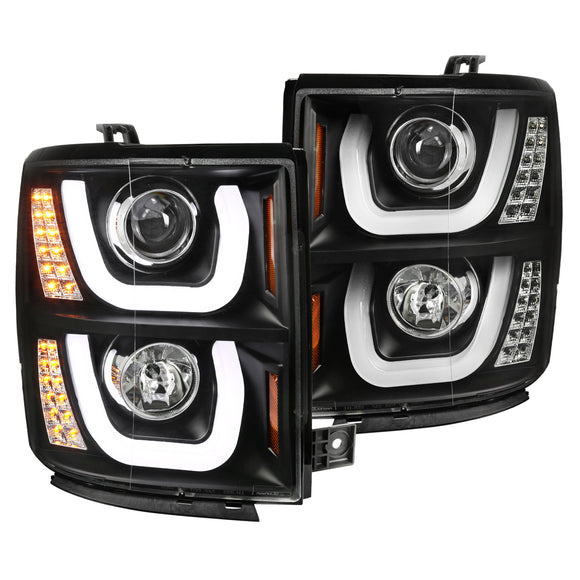 Coolstuffguru Compatible with Chevy Silverado 1500 Pickup Black Dual Halo LED Signal Projector Headlights