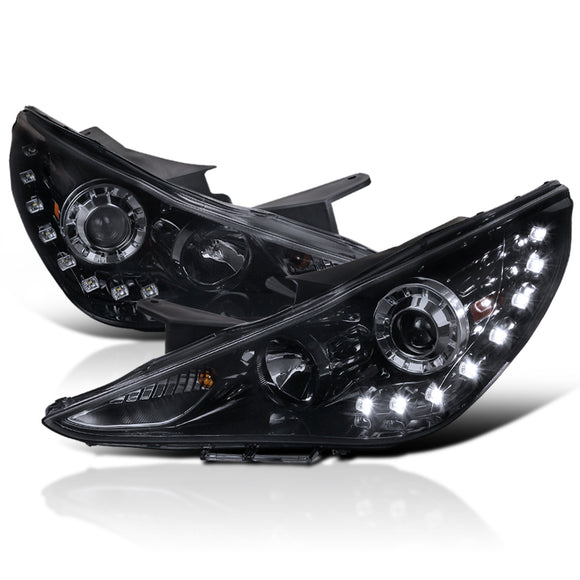 Coolstuffguru Compatible with Hyundai Sonata Glossy Black Smoke SMD LED Projector Headlights