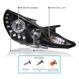 Coolstuffguru Compatible with Hyundai Sonata SMD LED Black Projector Headlights Pair (Left+Right)