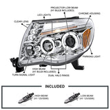 Coolstuffguru Compatible with Toyota Tacoma Dual Halo Chrome Clear Led Projector Head Lights