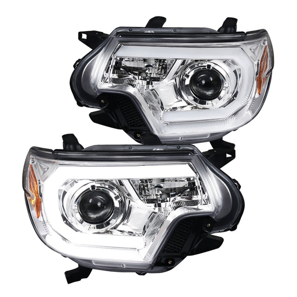 Coolstuffguru Compatible with Toyota Tacoma Chrome LED DRL Projector Headlights Lamps Pair