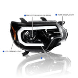 Coolstuffguru Compatible with Toyota Tacoma Jet Black LED DRL Projector Headlights Lamps Pair