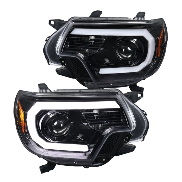 Coolstuffguru Compatible with Toyota Tacoma Jet Black LED DRL Projector Headlights Lamps Pair