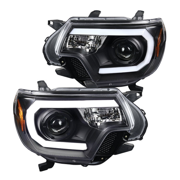 Coolstuffguru Compatible with Toyota Tacoma Black LED DRL Projector Headlights Lamps Pair