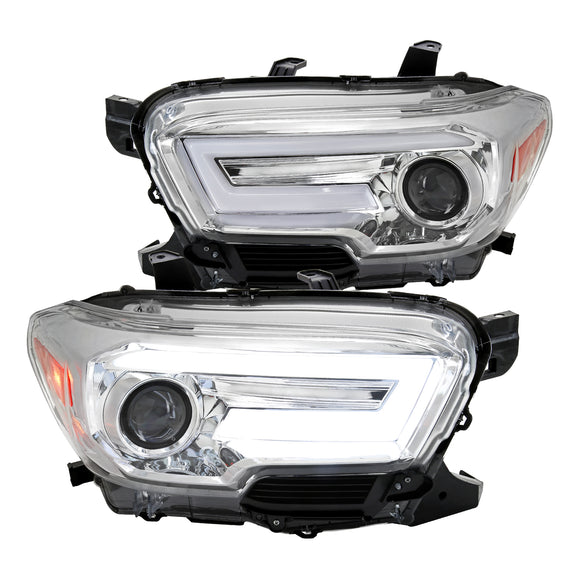 Coolstuffguru Chrome Housing Clear Lens Projector Headlights Switchback LED Sequential Signal Compatible with Toyota Tacoma 2016-2021 L+R Pair Head Light Lamp Assembly