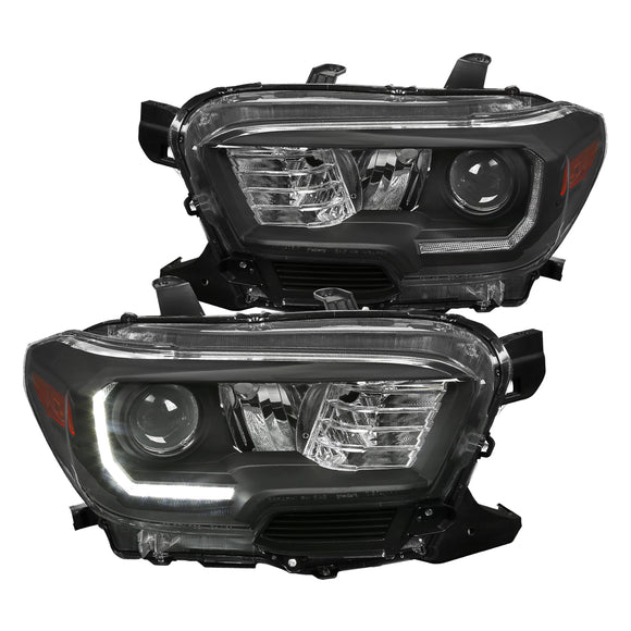 Coolstuffguru Black Housing LED Projector Headlights Compatible with Toyota Tacoma 2016-2018 L+R Pair Head Light Lamp Assembly