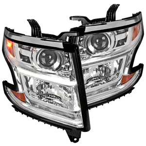 Coolstuffguru LED Light Bar Chrome Housing Clear Lens Projector Headlights Compatible with Chevy Tahoe GMC Suburban 2015-2020, 16-19 Suburban 3500HD, L+R Pair Head Light Lamp Assembly