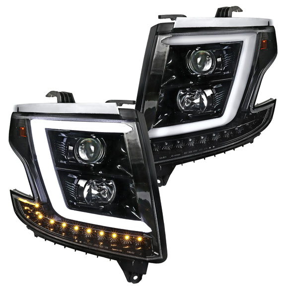 Coolstuffguru Compatible with Chevy Tahoe Suburban Jet Black Projector Headlights w/ LED+Turn Signal Lamps