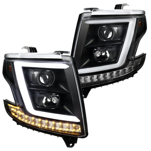 Coolstuffguru Compatible with Chevy Tahoe Suburban Black Projector Headlights w/LED+Turn Signal Lamps Pair