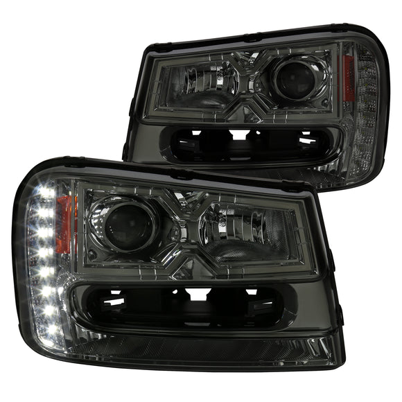 Coolstuffguru Compatible with Chevy Trailblazer SMD LED DRL Smoke Projector Headlights Tinted Head Lamps