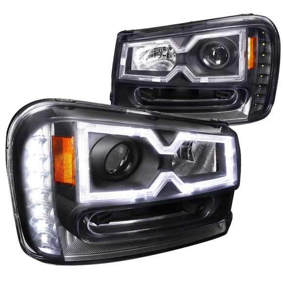 Coolstuffguru Compatible with Chevy Trail Blazer Black SMD LED Projector Headlights With New Halo Ring