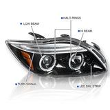 Coolstuffguru Compatible with Scion tC Dual Halo Jet Black Projector Headlights W/ Led Lamps Left+Right