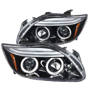 Coolstuffguru Compatible with Scion tC Dual Halo Jet Black Projector Headlights W/ Led Lamps Left+Right