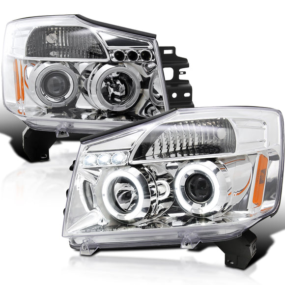 Coolstuffguru Compatible with Nissan Titan Armada Chrome Clear Halo Projector Head Lights