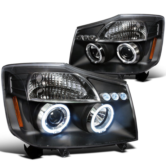 Coolstuffguru Compatible with Nissan Armada Titan Led Dual Halo Projector Black Head Lights