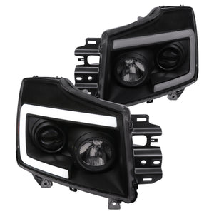 Coolstuffguru LED Sequential Projector Headlights Switchback Black Smoke Compatible with Nissan Titan 2004-2015, 2004-2007 Armada, L+R Pair Head Light Lamp Assembly