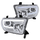 Coolstuffguru LED Light Bar Chrome Housing Clear Lens Projector Headlights Compatible with Toyota Tundra 2007-2013, 08-17 Sequoia, L+R Pair Head Light Lamp Assembly