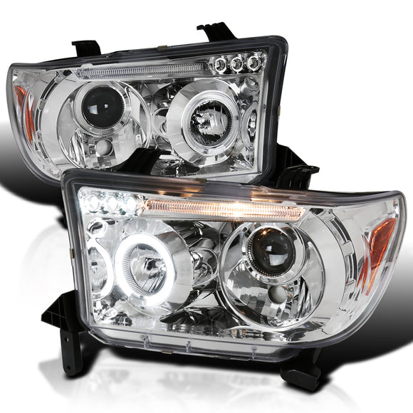 Coolstuffguru Compatible with Toyota Tundra Halo Led Clear Chrome Projector Head Lights