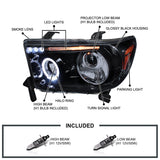 Coolstuffguru Compatible with Toyota Tundra Halo Rim LED Piano Black Projector Headlights