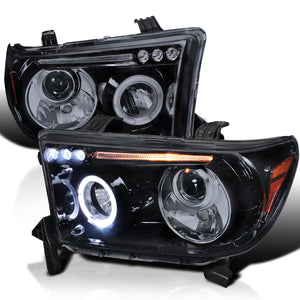 Coolstuffguru Compatible with Toyota Tundra Halo Rim LED Piano Black Projector Headlights