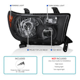 Coolstuffguru Compatible with 2007-2013 Toyota Tundra Sequoia Black Projector Headlights Retro Style Head Lamps Pair