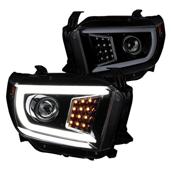 Coolstuffguru LED Light Bar Glossy Black Housing Smoke Lens Projector Headlights Compatible with Toyota Tundra 2014-2021 L+R Pair Head Light Lamp Assembly