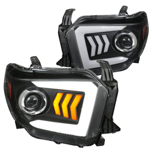 Coolstuffguru Compatible with Toyota Tundra Black LED Sequential Turn Signal Projector Headlights Pair