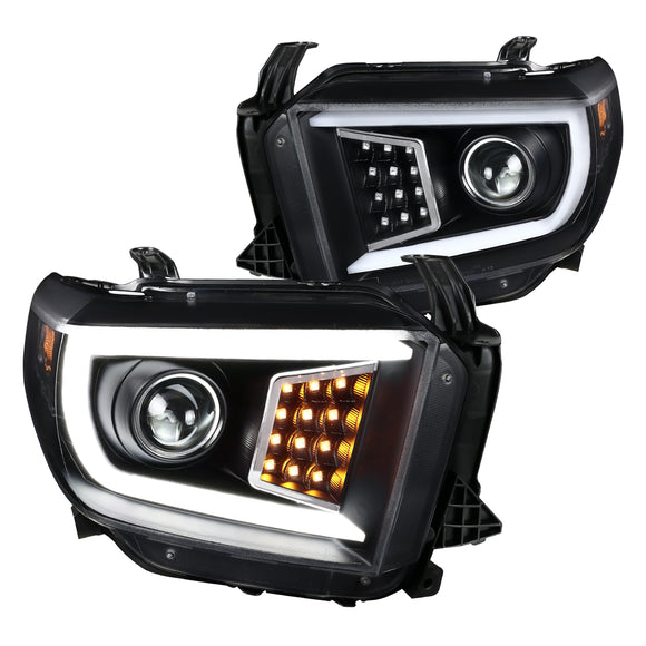 Coolstuffguru LED Light Bar Black Housing Clear Lens Projector Headlights Compatible with Toyota Tundra 2014-2021 L+R Pair Head Light Lamp Assembly