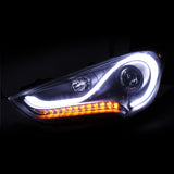 Coolstuffguru Compatible with Hyundai Veloster Black LED Projector Headlights w/ Sequential LED Signals Lights