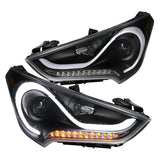 Coolstuffguru Compatible with Hyundai Veloster Black LED Projector Headlights w/ Sequential LED Signals Lights