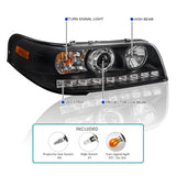 Coolstuffguru Compatible with Ford Crown Victoria Crystal Black LED Projector Headlights Pair