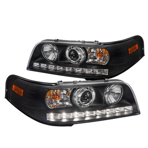 Coolstuffguru Compatible with Ford Crown Victoria Crystal Black LED Projector Headlights Pair