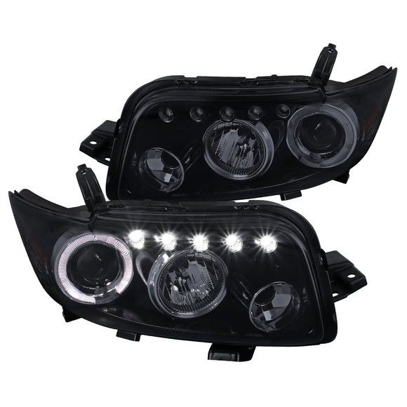 Coolstuffguru Compatible with Scion xB Replacement Glossy Black Halo LED Projector Headlights Head Lamps Pair