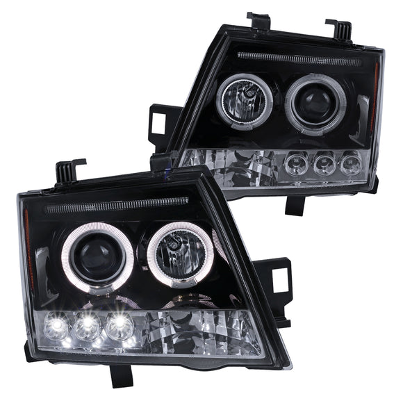 Coolstuffguru Compatible with Nissan Xterra Glossy Black Halo Projector Headlights Smoke Lens Head Lamps