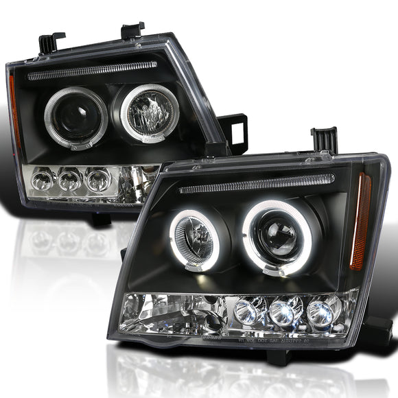 Coolstuffguru Compatible with Nissan Xterra Dual Halo Black Led Projector Head Lights