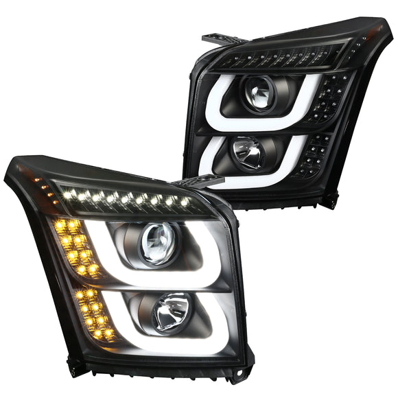 Coolstuffguru Compatible with GMC Yukon/Yukon XL LED Dual Halo Black Projector Headlights Headlamps Left+Right