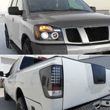 Coolstuffguru Compatible with Nissan Titan Black Halo LED Projector Headlights+Clear LED Tail Brake Lights