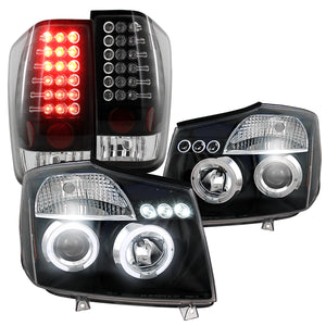 Coolstuffguru Compatible with Nissan Titan Black Halo LED Projector Headlights+Clear LED Tail Brake Lights