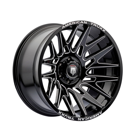 1 X AMERICAN TRUXX EVOLUTION 22X12 8-180 124.2 Hub -44 Offset Black Wheel Rim