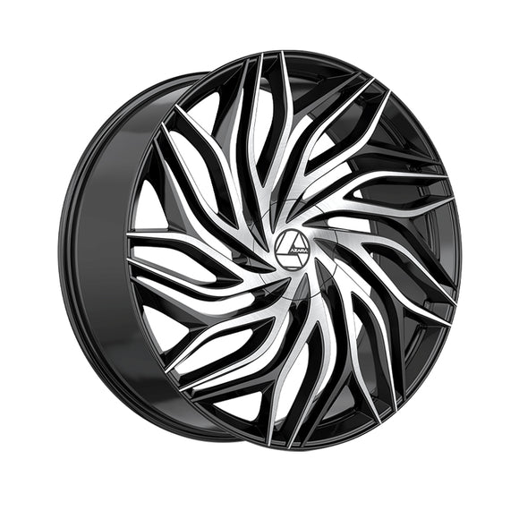 1 X Azara AZA-537 Gloss Black & Machined 22X9.5 Blank 78.1 Hub 15 Offset Black Wheel Rim