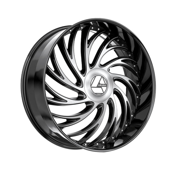 1 X Azara AZX-101 Gloss Black & Machined 28X9.5 Blank 78.1 Hub 15 Offset Black Wheel Rim