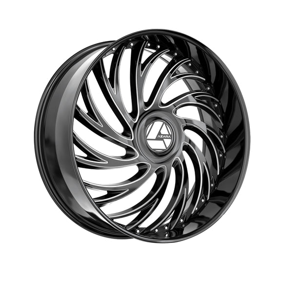 1 X Azara AZX-101 Gloss Black & Milled 24X9 Blank 5x 78.1 Hub 15 Offset Black Wheel Rim
