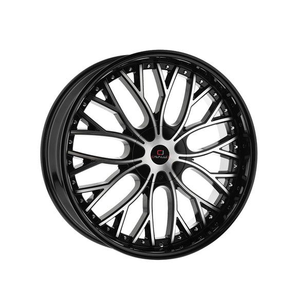 1 X Cavallo CLV-33 Gloss Black & Machined 22X8.5 5x114.3/5x120 74.1 Hub 38 Offset Black Wheel Rim
