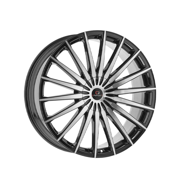 1 X Cavallo CLV-34 Gloss Black & Machined 22X9.5 6x135/6x139.7 108 Hub 25 Offset Black Wheel Rim