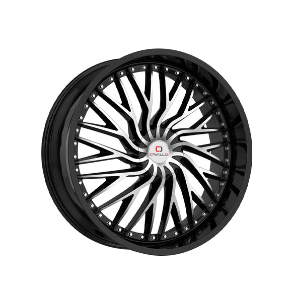 1 X Cavallo CLV-43 Gloss Black & Machined 22X9.5 Blank 78.1 Hub 15 Offset Black Wheel Rim